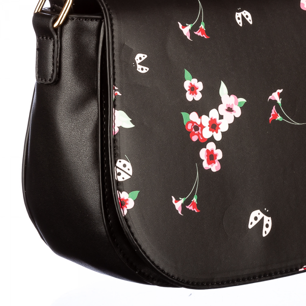 Γυναικεία τσάντα Flower Μαύρη οικολογικό δέρμα, 3 - Kalapod.gr